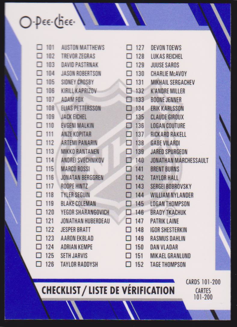 (image for) 2023-24 O-Pee-Chee Blue #200 Checklist