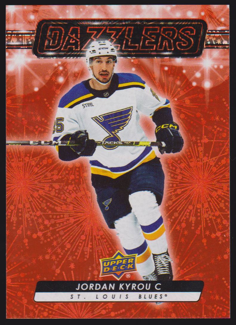 2023-24 Upper Deck Dazzlers Orange #DZ52 Jordan Kyrou (image for) 2023-24 Upper Deck Dazzlers Orange #DZ52 Jordan Kyrou