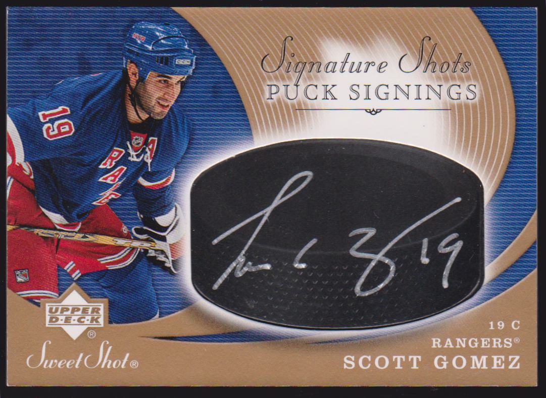 2007-08 Sweet Shot Signature Shots Puck Signings #SSPGO Scott Gomez (image for) 2007-08 Sweet Shot Signature Shots Puck Signings #SSPGO Scott Gomez
