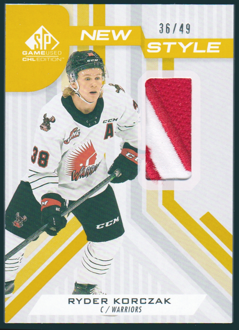 2021-22 SP Game Used CHL New Style Patches Gold #NSRK Ryder Korczak (image for) 2021-22 SP Game Used CHL New Style Patches Gold #NSRK Ryder Korczak