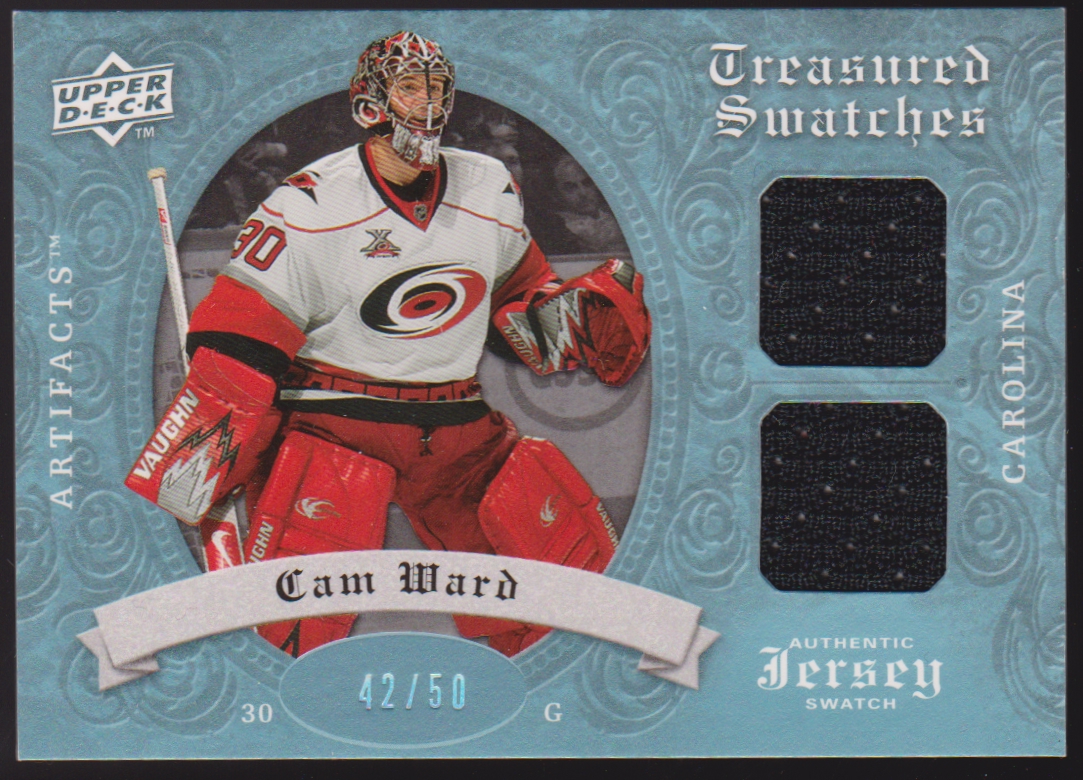 (image for) 2008-09 Artifacts Treasured Swatches Dual Blue #TSDCW Cam Ward 42/50
