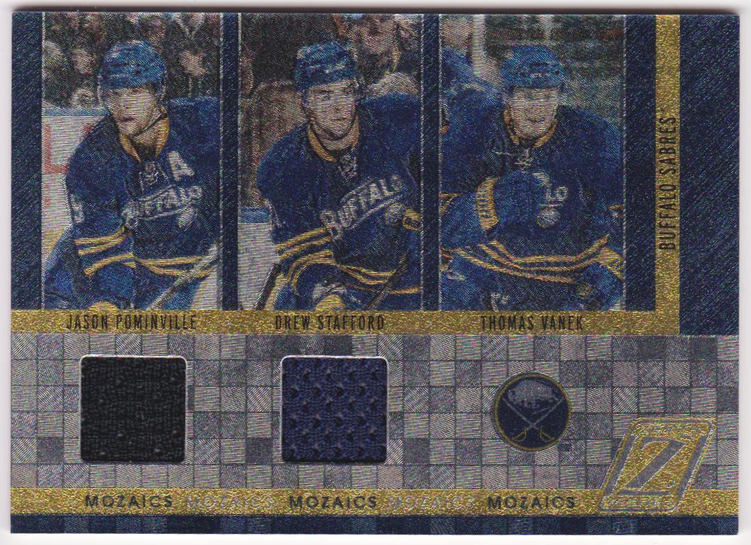 2010-11 Zenith Mozaics Materials Double #3 Thomas Vanek/Jason Pominville/Drew Stafford (image for) 2010-11 Zenith Mozaics Materials Double #3 Thomas Vanek/Jason Pominville/Drew Stafford
