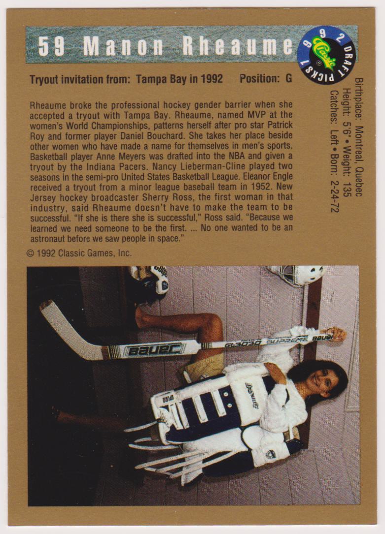 (image for) 1992 Classic #59 Manon Rheaume - XRC