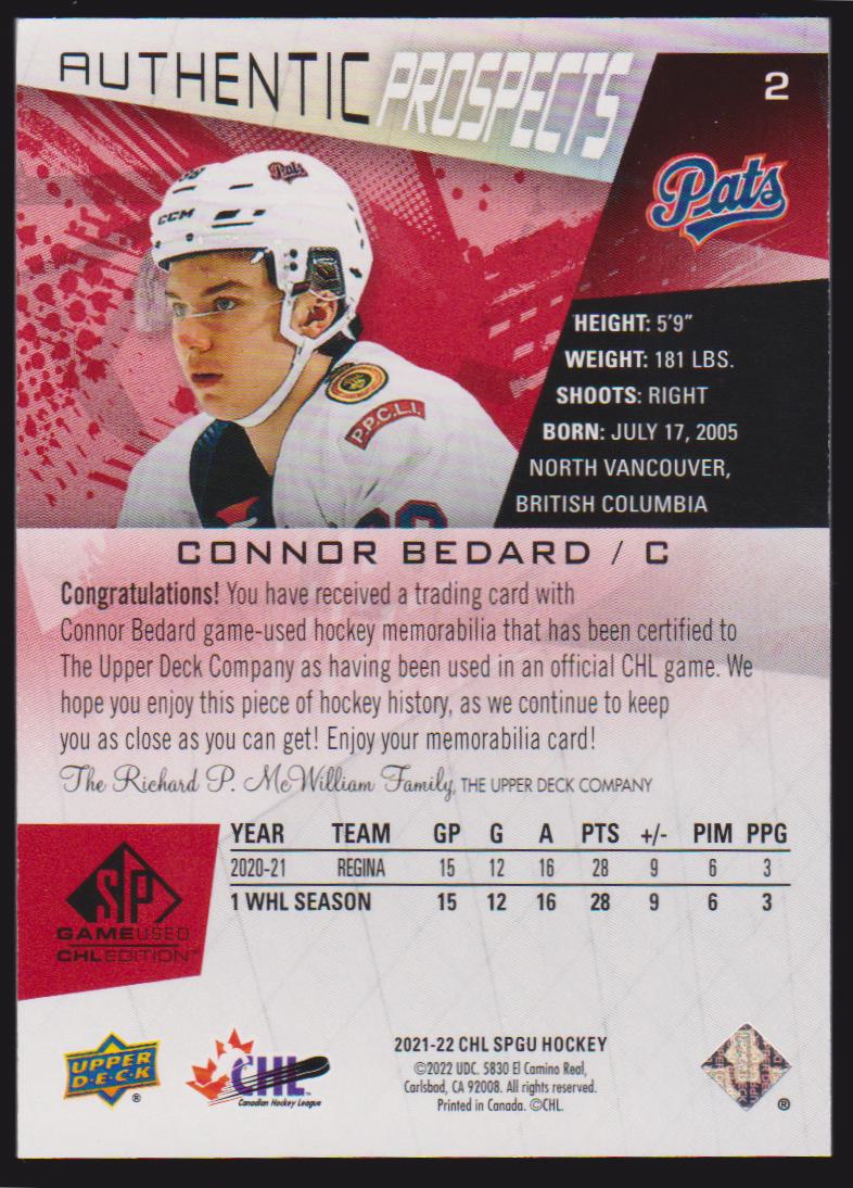 (image for) 2021-22 SP Game Used CHL Jerseys Red #2 Connor Bedard
