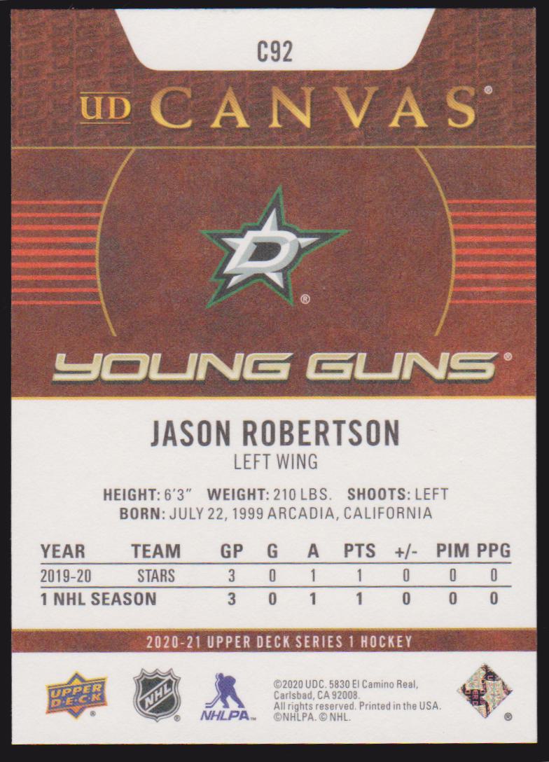(image for) 2020-21 Upper Deck Canvas #C92 Jason Robertson YG