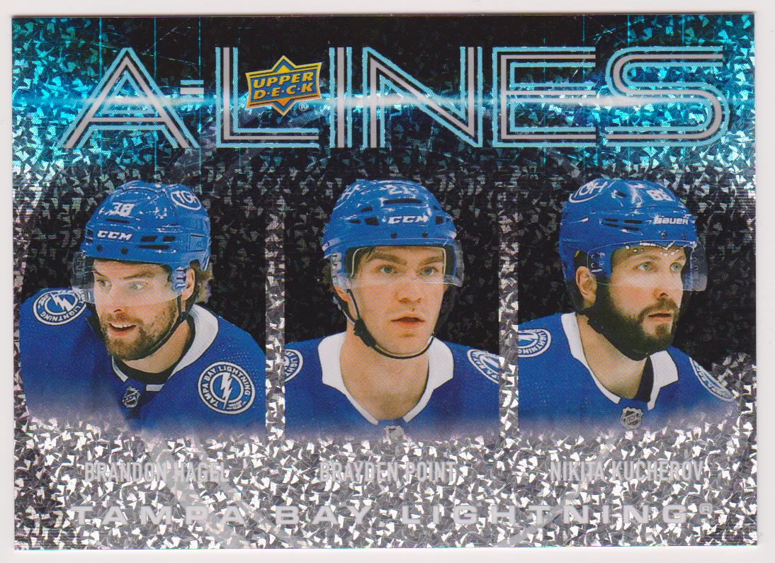 2024-25 Upper Deck A-Lines #AL27 Brandon Hagel/Brayden Point/Nikita Kucherov (image for) 2024-25 Upper Deck A-Lines #AL27 Brandon Hagel/Brayden Point/Nikita Kucherov