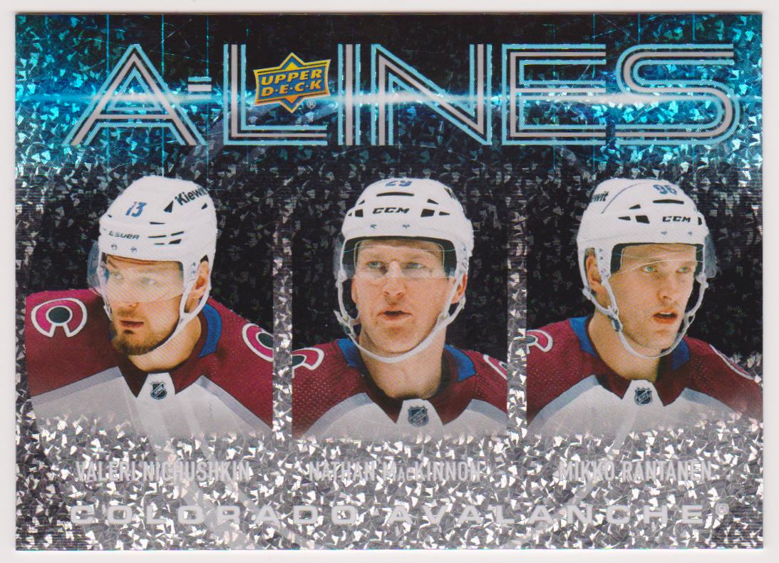 2024-25 Upper Deck A-Lines #AL8 Valeri Nichushkin/Nathan MacKinnon/Mikko Rantanen (image for) 2024-25 Upper Deck A-Lines #AL8 Valeri Nichushkin/Nathan MacKinnon/Mikko Rantanen