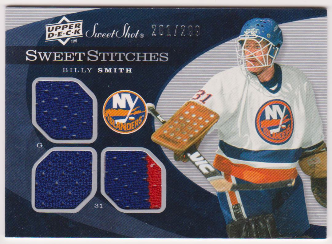 2007-08 Sweet Shot Sweet Stitches Triples #SSTSM Billy Smith (image for) 2007-08 Sweet Shot Sweet Stitches Triples #SSTSM Billy Smith