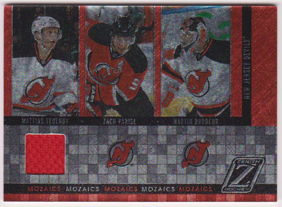 (image for) 2010-11 Zenith Mozaics Materials #14 Zach Parise/Martin Brodeur/Mattias Tedenby