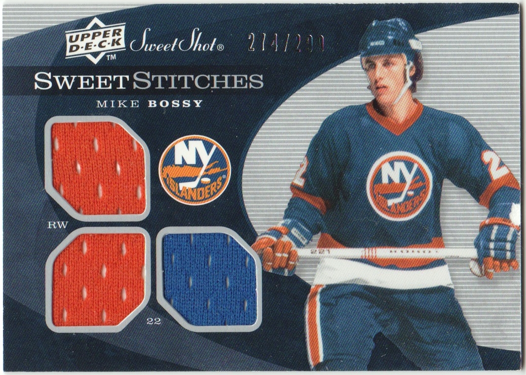 2007-08 Sweet Shot Sweet Stitches Triples #SSTBO Mike Bossy (image for) 2007-08 Sweet Shot Sweet Stitches Triples #SSTBO Mike Bossy