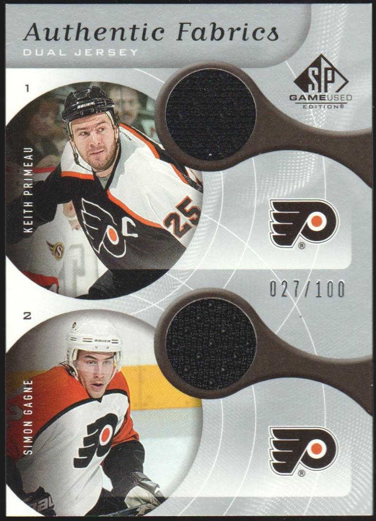 2005-06 SP Game Used Authentic Fabrics Dual #PG Primeau/Gagne (image for) 2005-06 SP Game Used Authentic Fabrics Dual #PG Primeau/Gagne