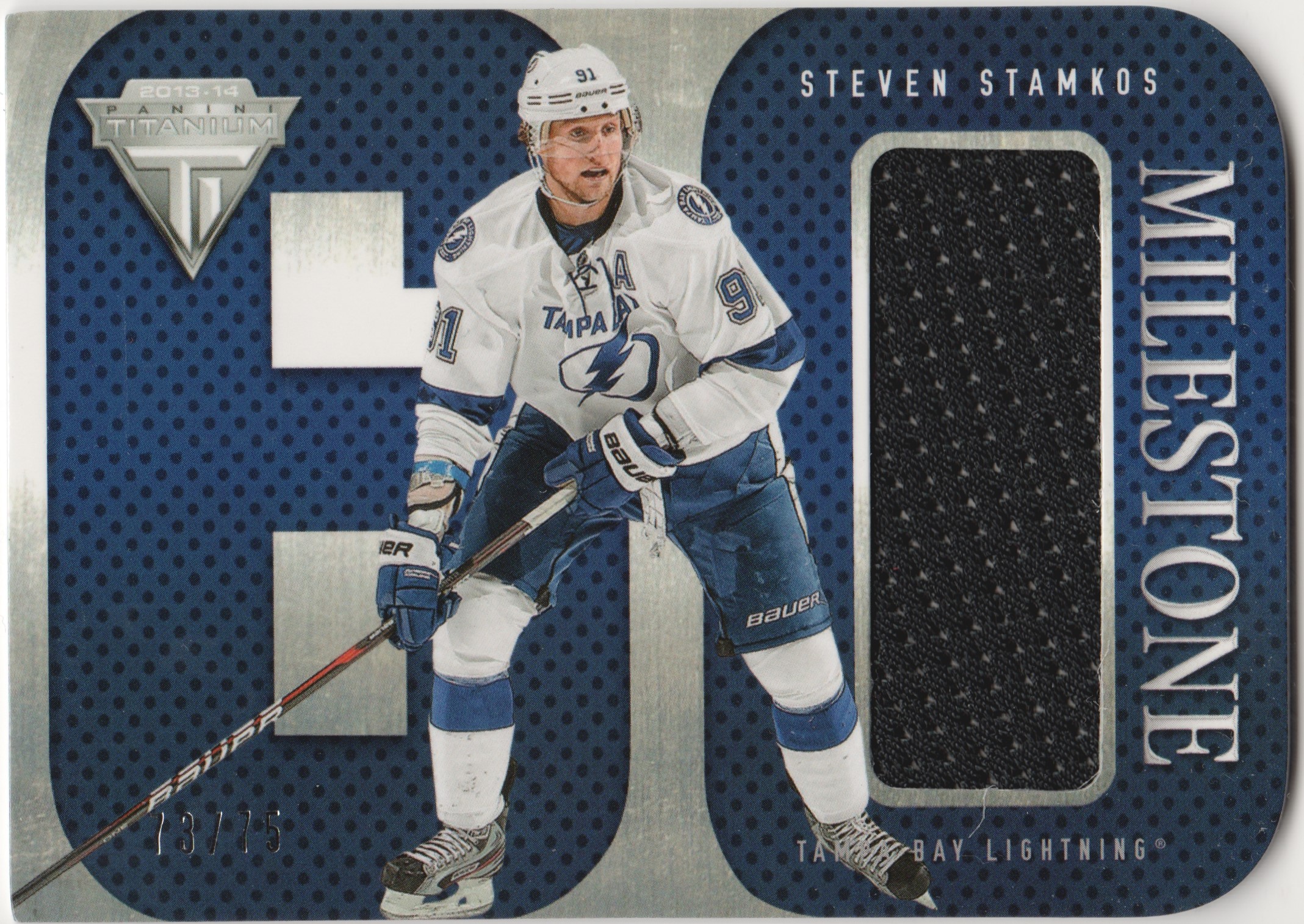 2013-14 Panini Titanium Milestone Goal Scorer Jerseys #MISS Steven Stamkos 73/75 (image for) 2013-14 Panini Titanium Milestone Goal Scorer Jerseys #MISS Steven Stamkos 73/75