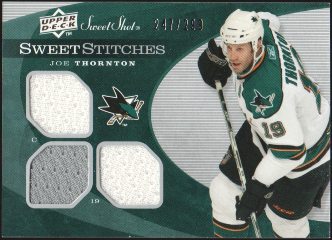 2007-08 Sweet Shot Sweet Stitches Triples #SSTJT Joe Thornton (image for) 2007-08 Sweet Shot Sweet Stitches Triples #SSTJT Joe Thornton