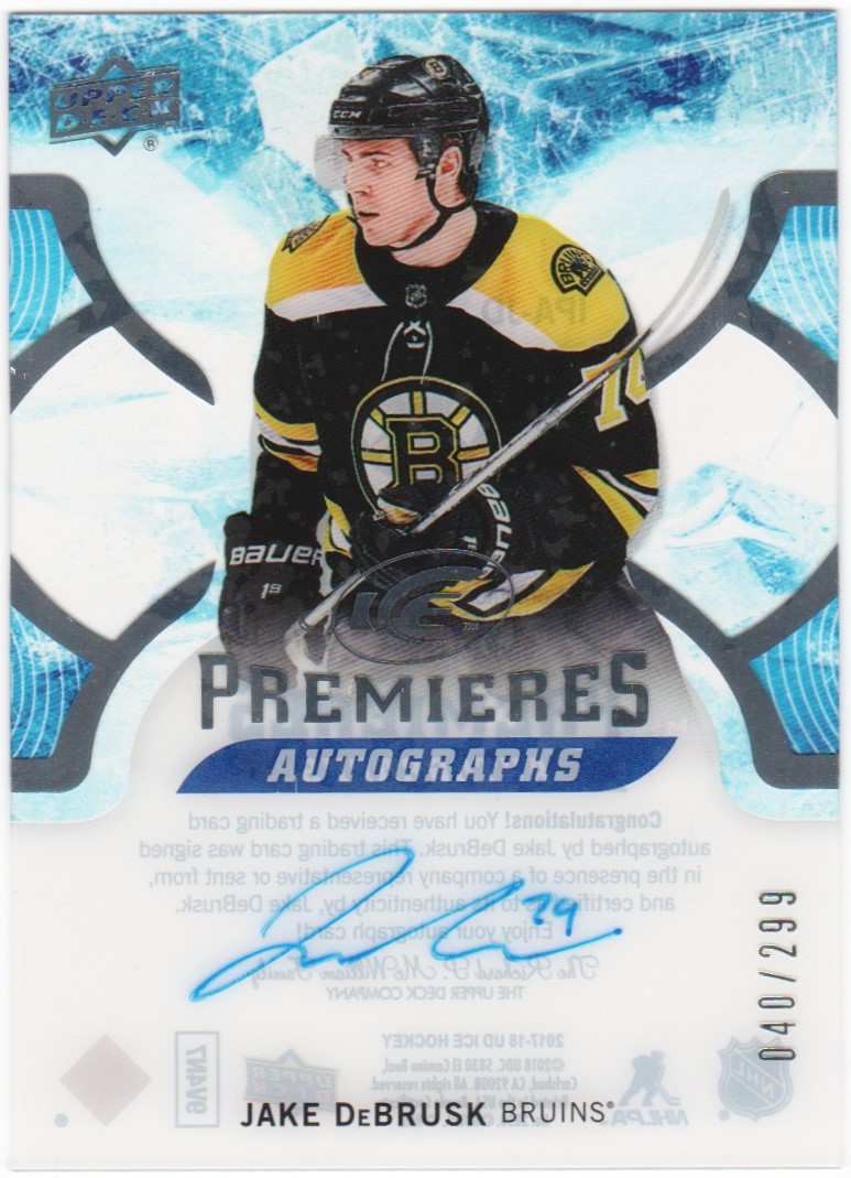 (image for) 2017-18 UD Ice Premieres Autographs #IPAJD Jake DeBrusk