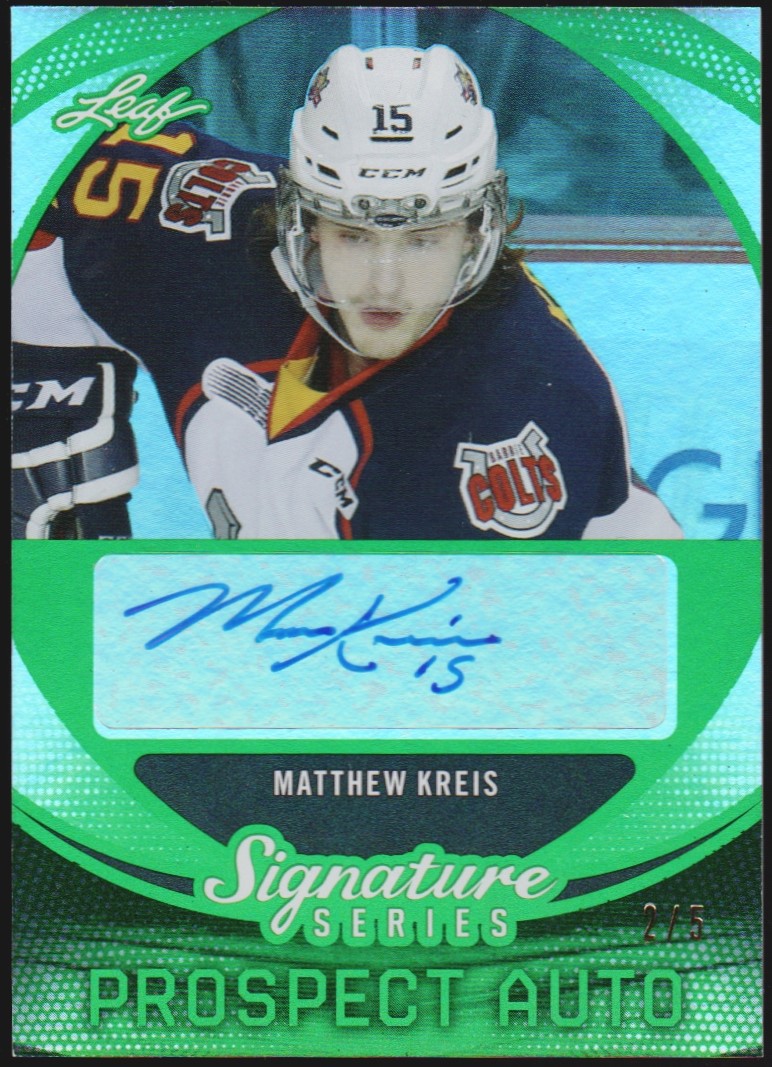 2015-16 Leaf Signature Series Prospects Autographs Green #SPMK1 Matthew Kreis 2/5 (image for) 2015-16 Leaf Signature Series Prospects Autographs Green #SPMK1 Matthew Kreis 2/5