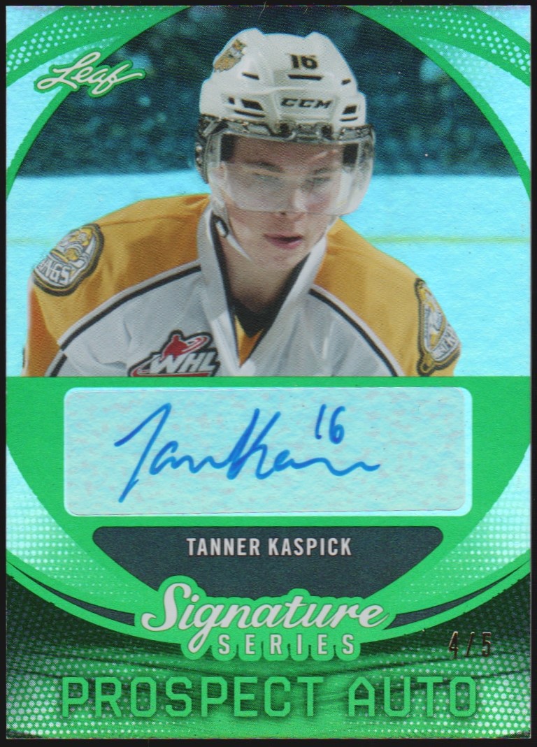 2015-16 Leaf Signature Series Prospects Autographs Green #SPTK1 Tanner Kaspick 4/5 (image for) 2015-16 Leaf Signature Series Prospects Autographs Green #SPTK1 Tanner Kaspick 4/5