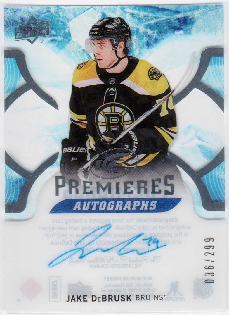 (image for) 2017-18 UD Ice Premieres Autographs #IPAJD Jake DeBrusk
