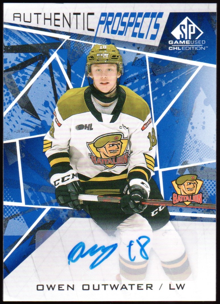 2021-22 SP Game Used CHL Autographs Blue #43 Owen Outwater (image for) 2021-22 SP Game Used CHL Autographs Blue #43 Owen Outwater