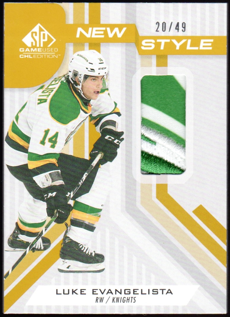 2021-22 SP Game Used CHL New Style Patches Gold #NSLE Luke Evangelista (image for) 2021-22 SP Game Used CHL New Style Patches Gold #NSLE Luke Evangelista