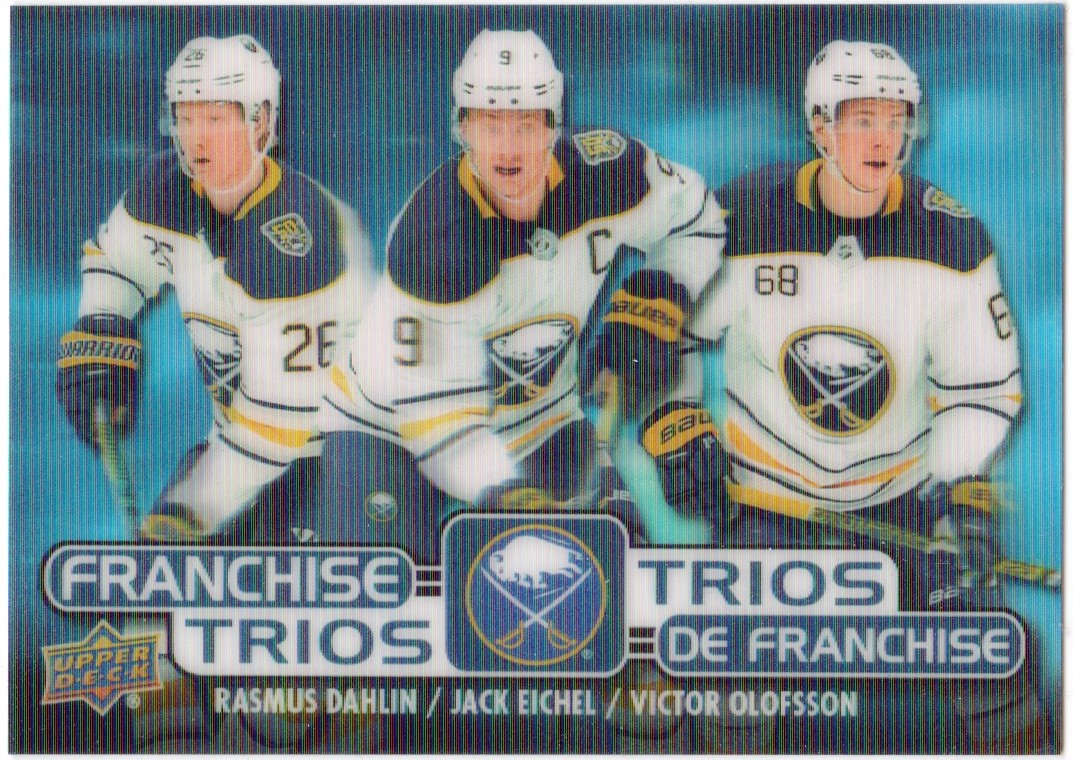 2020-21 Upper Deck Tim Hortons Franchise Trios #T16 Rasmus Dahlin/Jack Eichel/Victor Olofsson (image for) 2020-21 Upper Deck Tim Hortons Franchise Trios #T16 Rasmus Dahlin/Jack Eichel/Victor Olofsson