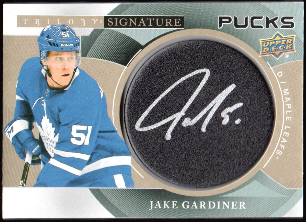 2018-19 Upper Deck Trilogy Signature Pucks #SPGA Jake Gardiner AUTO (image for) 2018-19 Upper Deck Trilogy Signature Pucks #SPGA Jake Gardiner AUTO