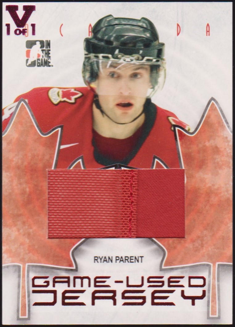 2007-08 ITG O Canada Jerseys #GUJ59 Ryan Parent 1/1 VAULT (image for) 2007-08 ITG O Canada Jerseys #GUJ59 Ryan Parent 1/1 VAULT